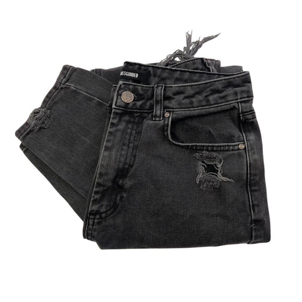 Missguided Womens Heavy Distressed Ripped Dark Gray Pants, Missguided Size 485